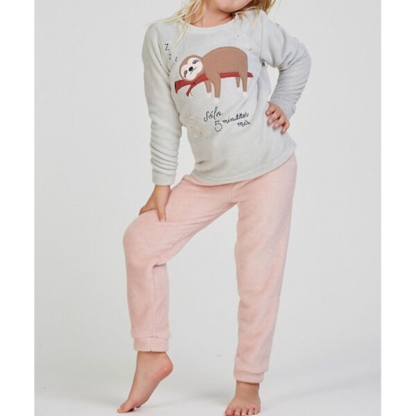 pijama coralina niña koala puños. Camiseta gris y pantalon rosa palo