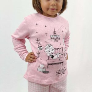 pijama niña rosa con felpa interior. Pantalon de cuadros
