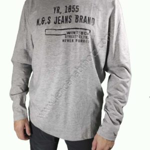camiseta manga larga gris hombre con letras algodon