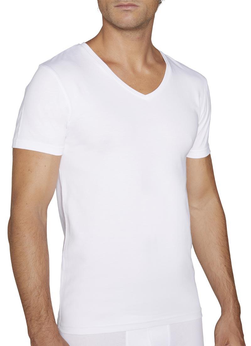 Camiseta de algodón de cuello pico y manga corta para mujer
