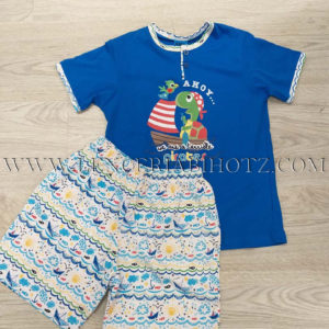 pijama corto niño azul pantalon corto estampado de mar, camiseta azulon