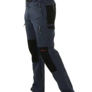 pantalon montaña hombre gris con rodillas y culera en negro. Cremalleras, 4 bolsillos delanteros, y dos traseros