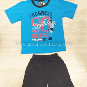 pijama niño manga corta juvenil verano camiseta azul intenso y bermuda azul marino