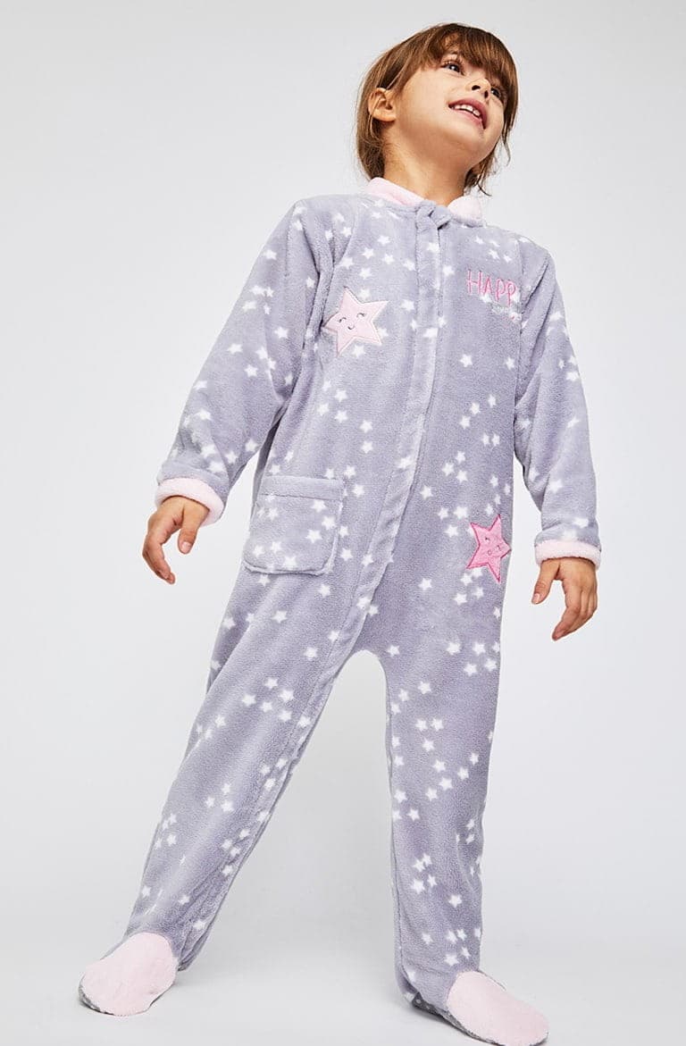 Noroeste barbilla Picotear pijama-manta niña coralina estrellitas. Cierre de cremallera