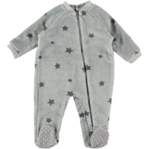 pijama manta polar de bebe gris con estrellitas cremallera hasta el pie