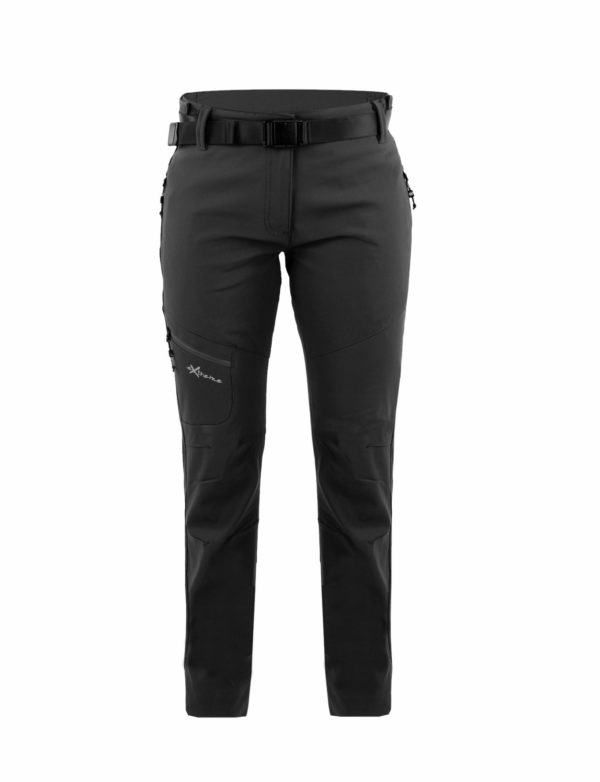 pantalon trekking termico bolsilos cremallera negro. Cinturon y bajos ajustables