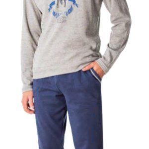 pijama felpa juvenil camiseta gris y pantalon marino con puños y bolsillos