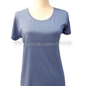camiseta verano mujer cuello amplio basica exterior, azul