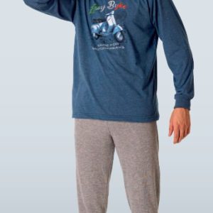 pijama hombre largo fino vespa. Manga larga, puños, camiseta azul y pantalon gris