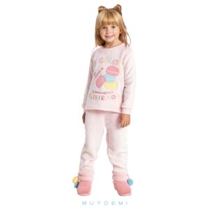 pijama niña coralina macarons, Puños. color rosa pastel